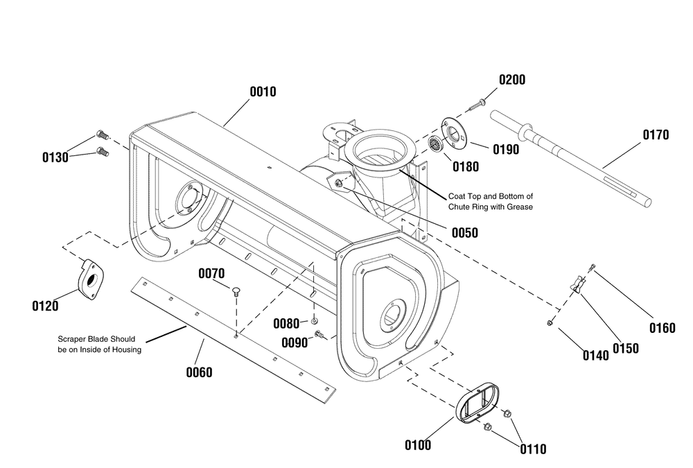 Auger Housing Group Diagram and Parts List for 1696481-00-BH1730SE  Briggs and Stratton Snow Blower